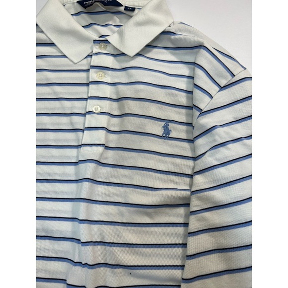Polo Golf Ralph Lauren Mens XL White Blue Striped Pima Cotton Polo Shirt - Picture 3 of 4